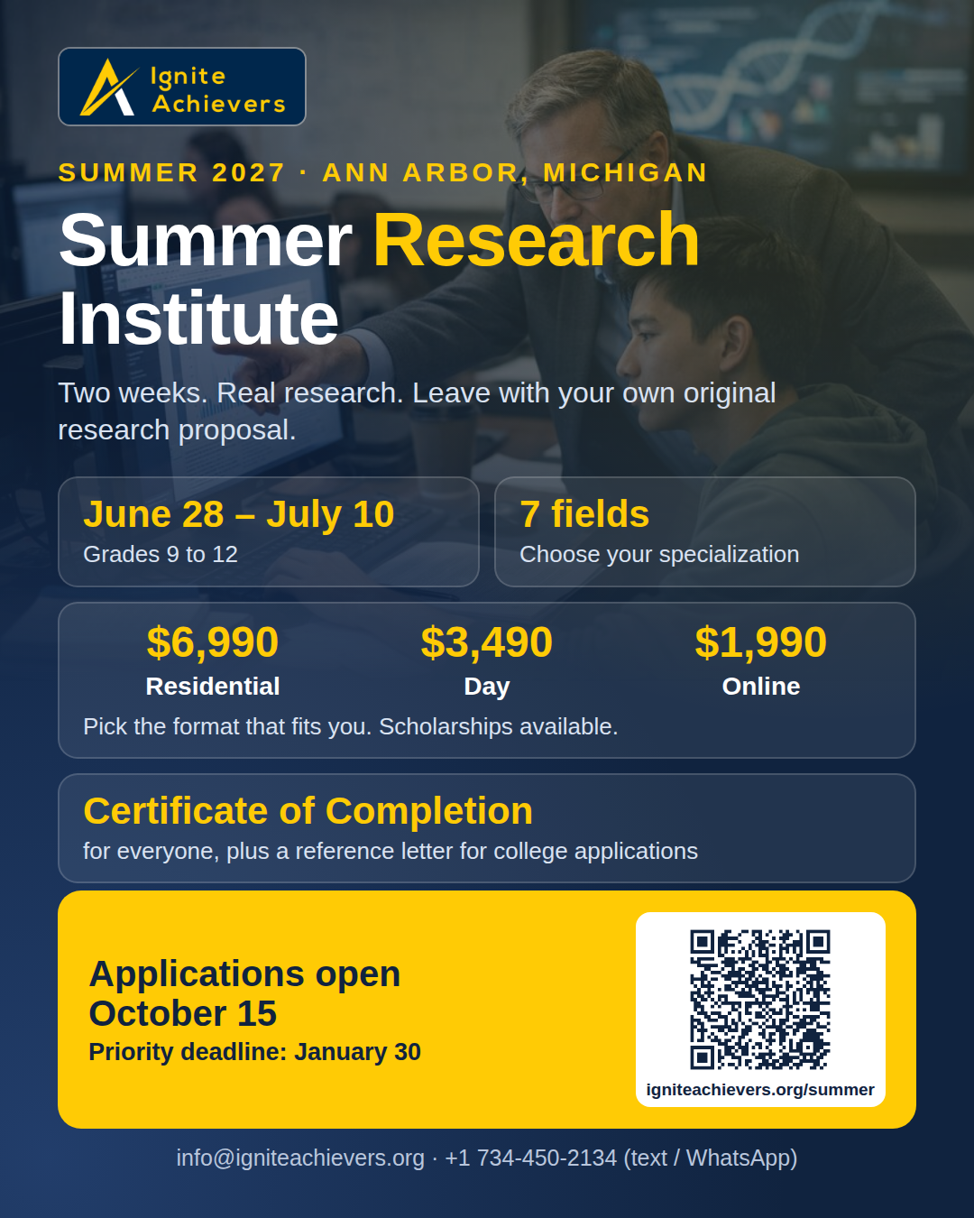 Flyer for the Ignite Summer Research Institute 2027